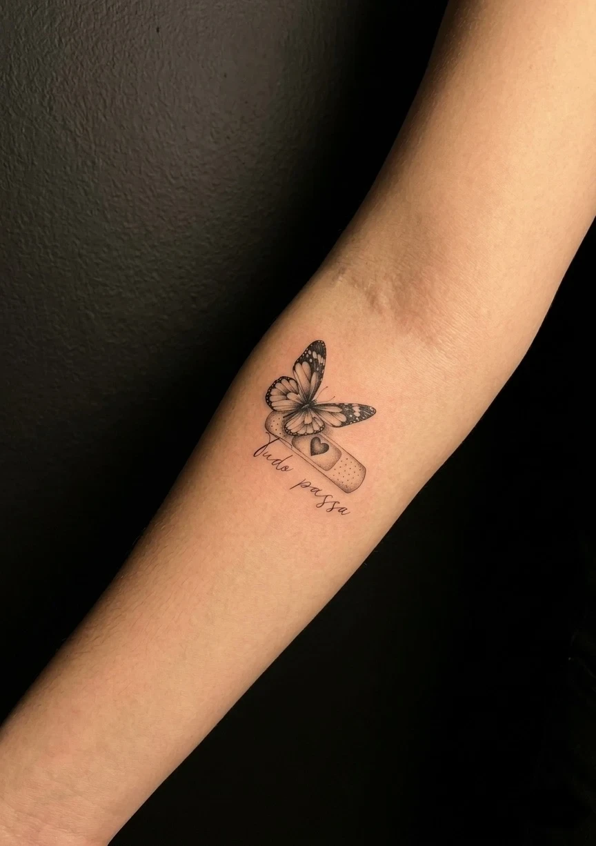 Butterfly and lettering, fine line