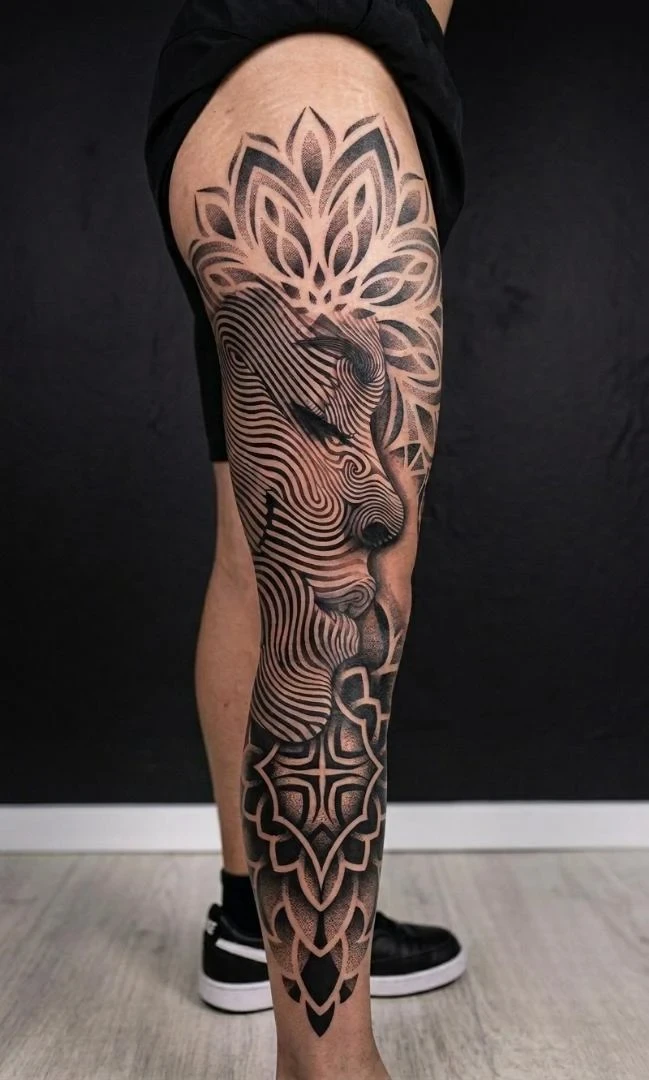 Geometric lion and mandala, leg