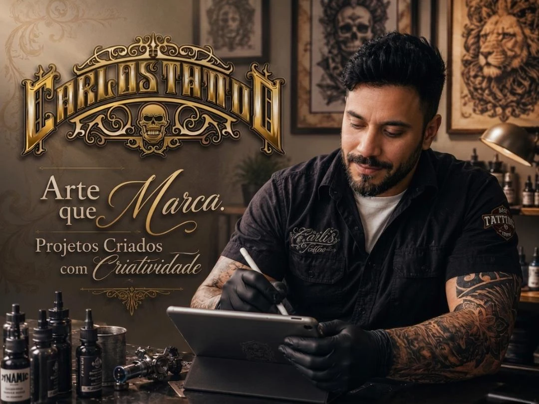 Área de criação artística do estúdio Carlos Tattoo BH — onde cada projeto nasce