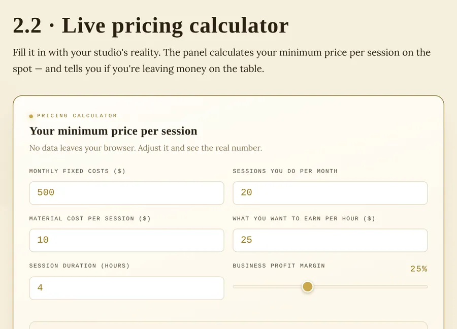 Charge What You're Worth: live minimum price calculator