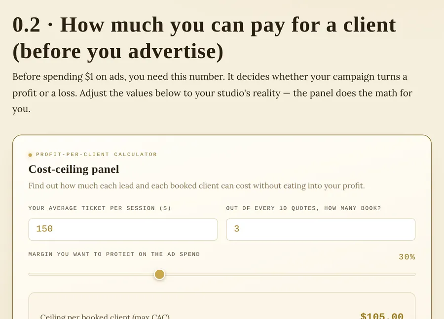 Zero to Booked: How much you can pay per client — before you advertise