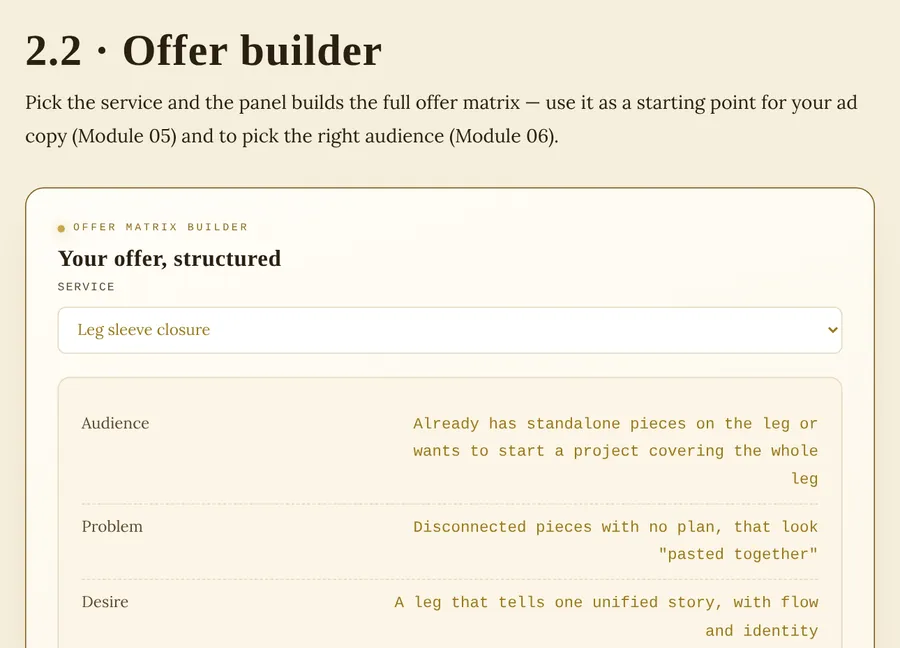 Zero to Booked: The offer builder, structured by service