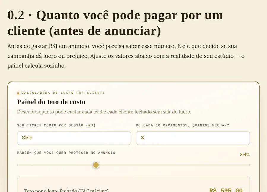 Tráfego Tattoo: calculadora de quanto o tatuador pode pagar por cliente antes de anunciar