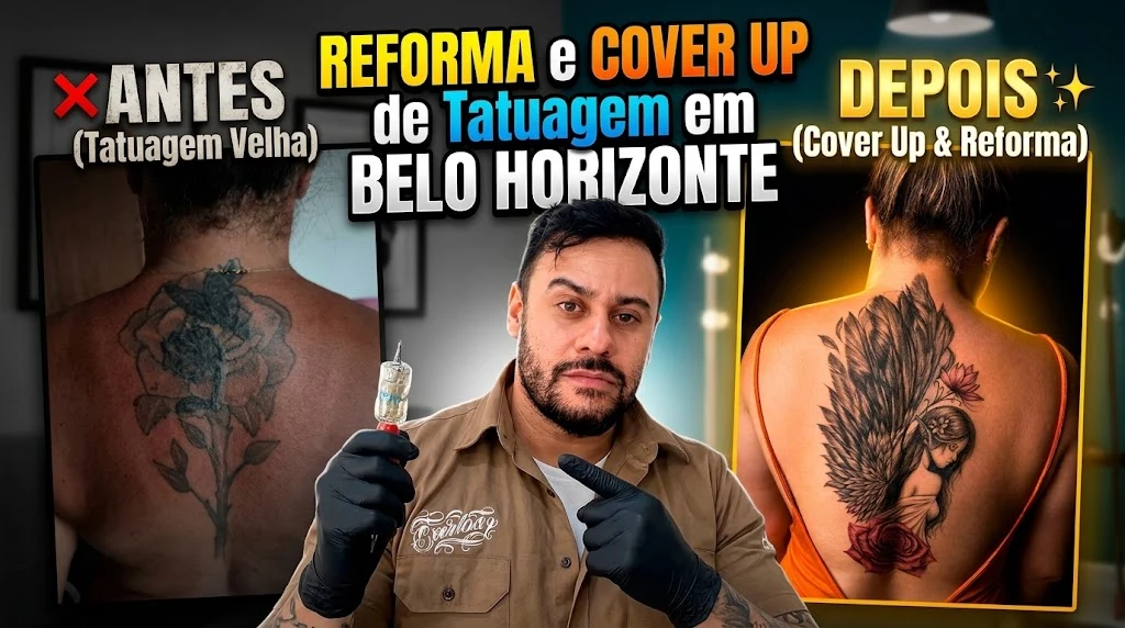Antes e depois de reforma e cover up de tatuagem — Carlos Tattoo BH, Bairro Mantiqueira, Belo Horizonte