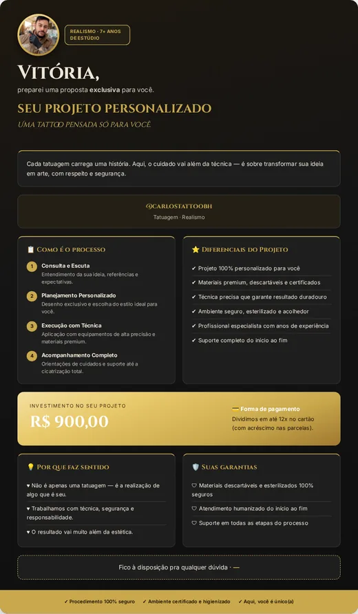 Visual quote proposal in black and gold style, ready to send on WhatsApp