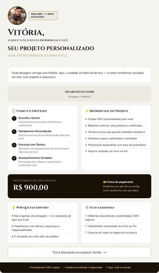 Visual quote proposal in neutral style, with investment and payment terms