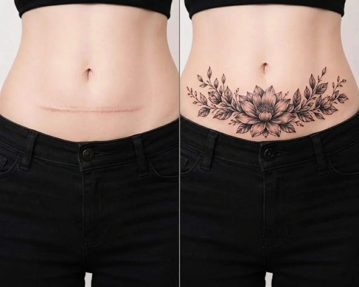 Tatuagem para cobertura de cicatriz em BH — Carlos Tattoo BH, bariátrica, abdominoplastia e acidentes