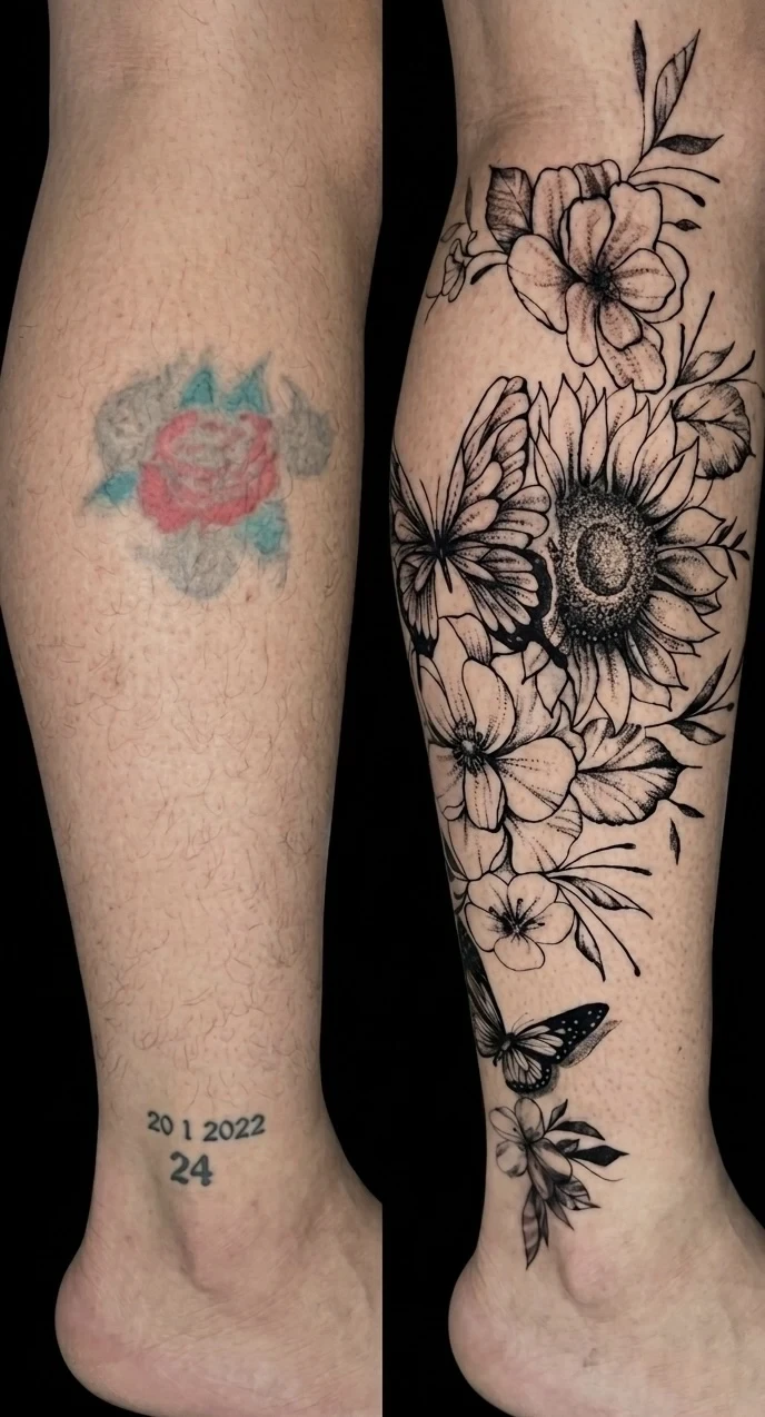 Antes e depois cover up floral BH — Carlos Tattoo BH