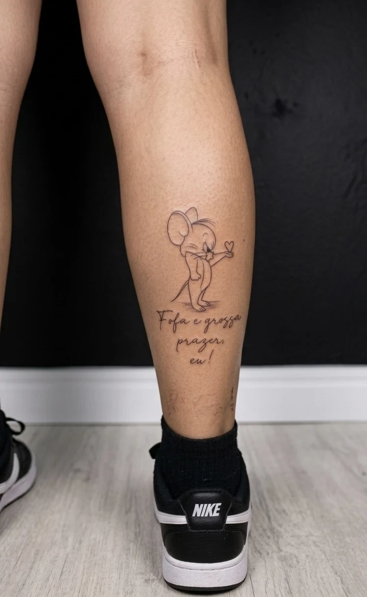 Jerry frase fineline panturrilha BH — Carlos Tattoo BH