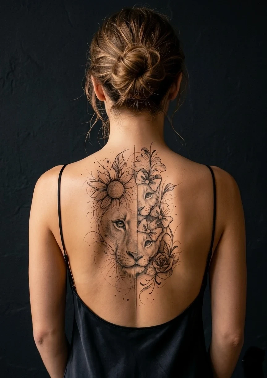 Leoa delicada costas fineline BH — Carlos Tattoo BH