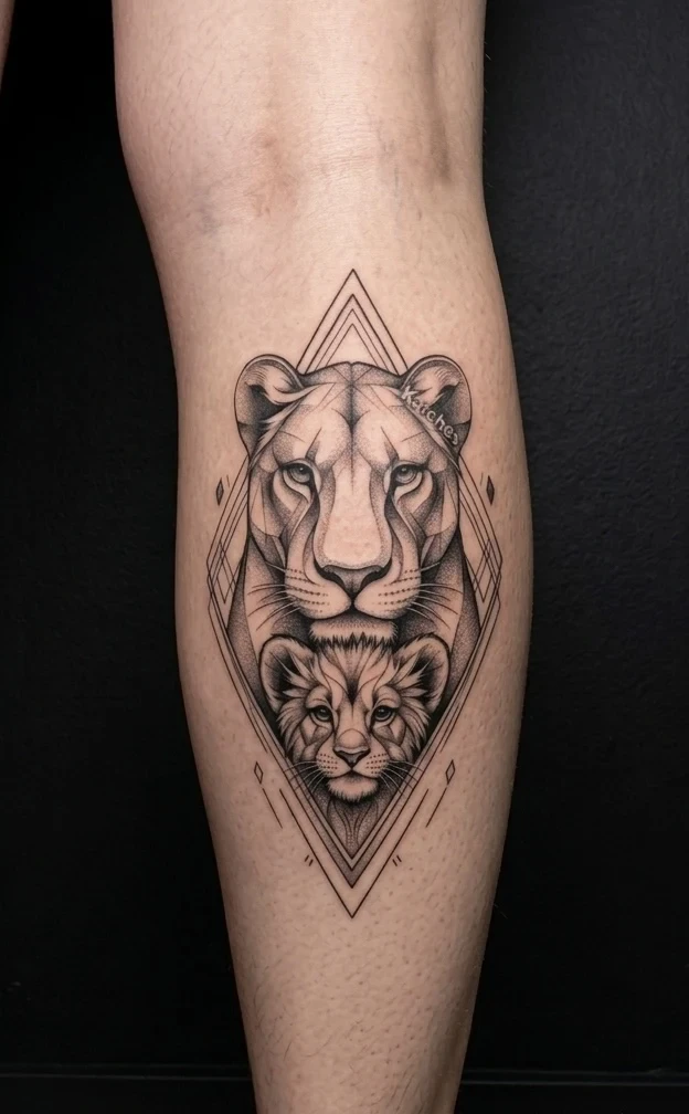 Leoa filhote geometrica fineline BH — Carlos Tattoo BH