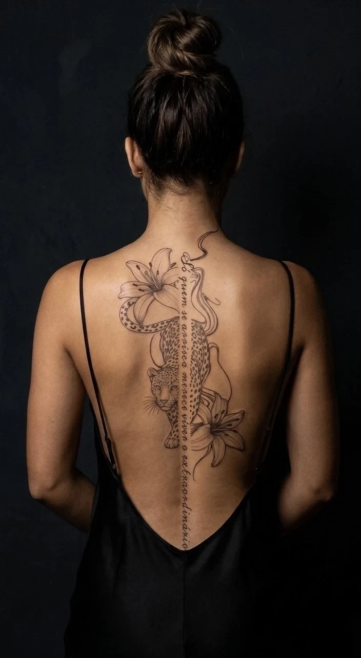 Onca frase coluna fineline BH — Carlos Tattoo BH