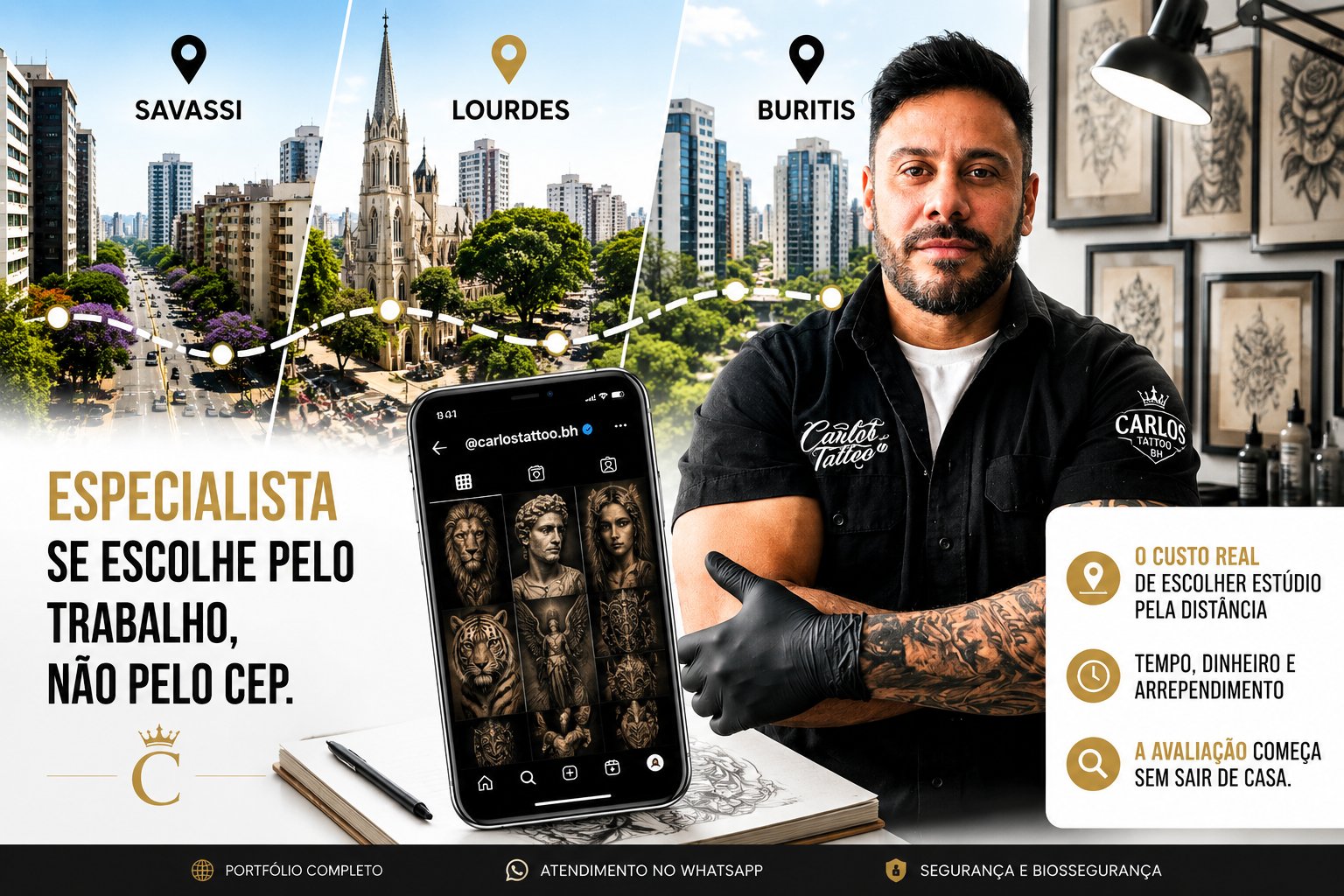 Tatuagem premium para clientes da Savassi, Buritis e Lourdes — Carlos Tattoo BH