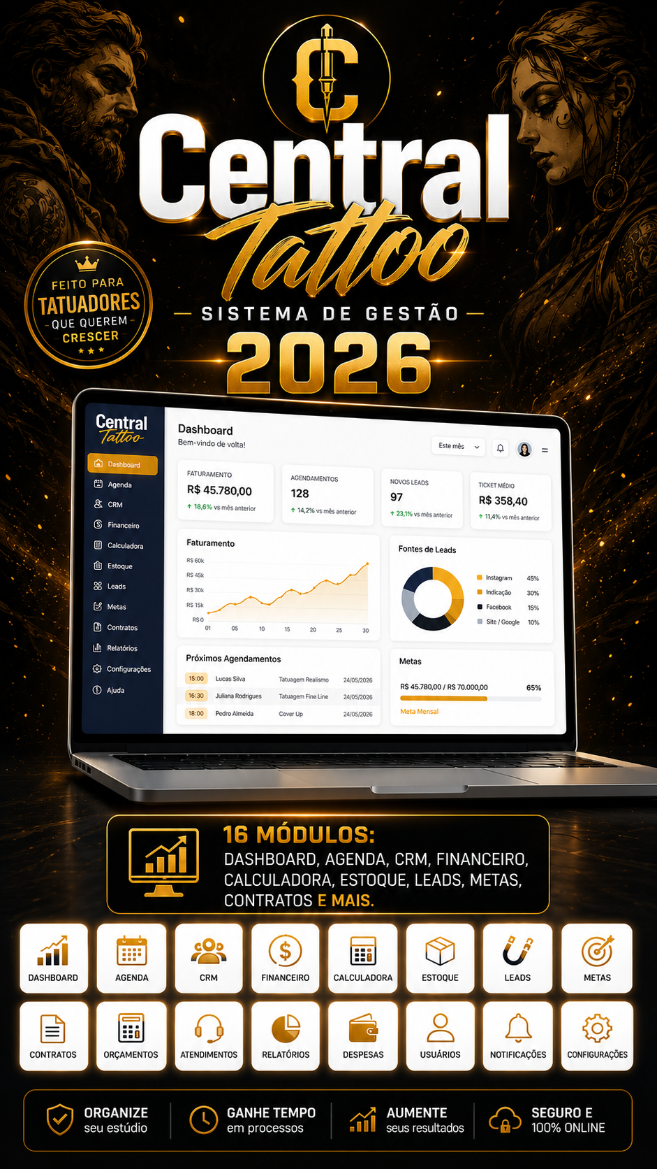 Sistema Central Tattoo — dashboard de gestão para tatuadores 2026