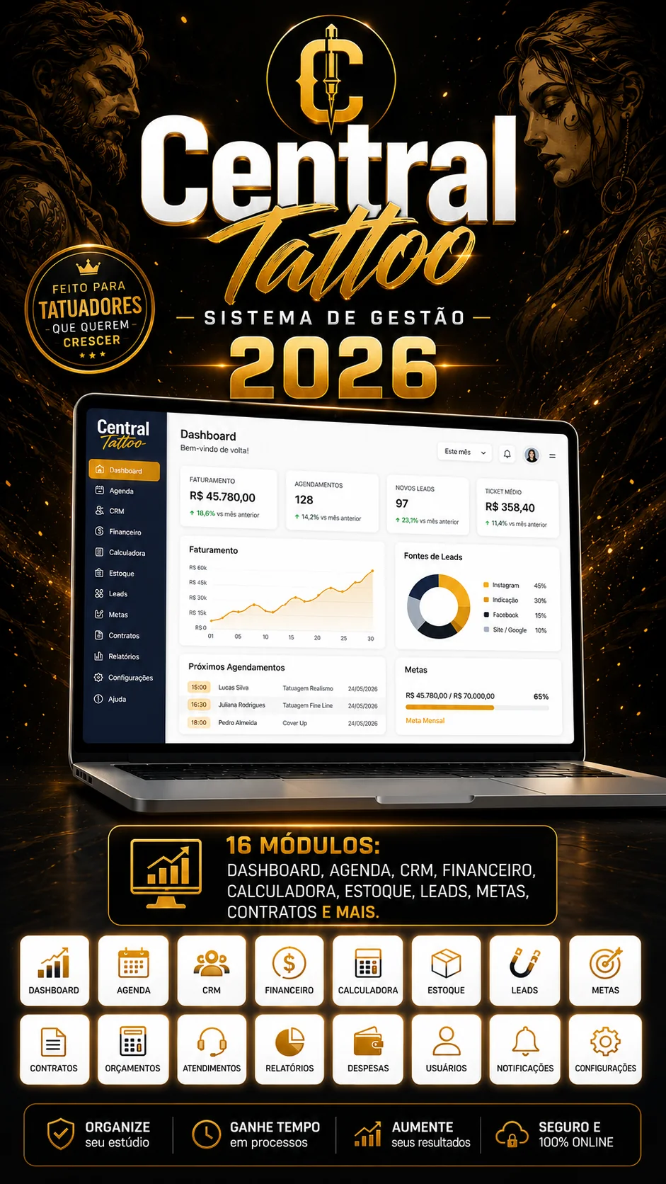 Central Tattoo — sistema de gestão para tatuadores, 16 módulos — Carlos Tattoo BH