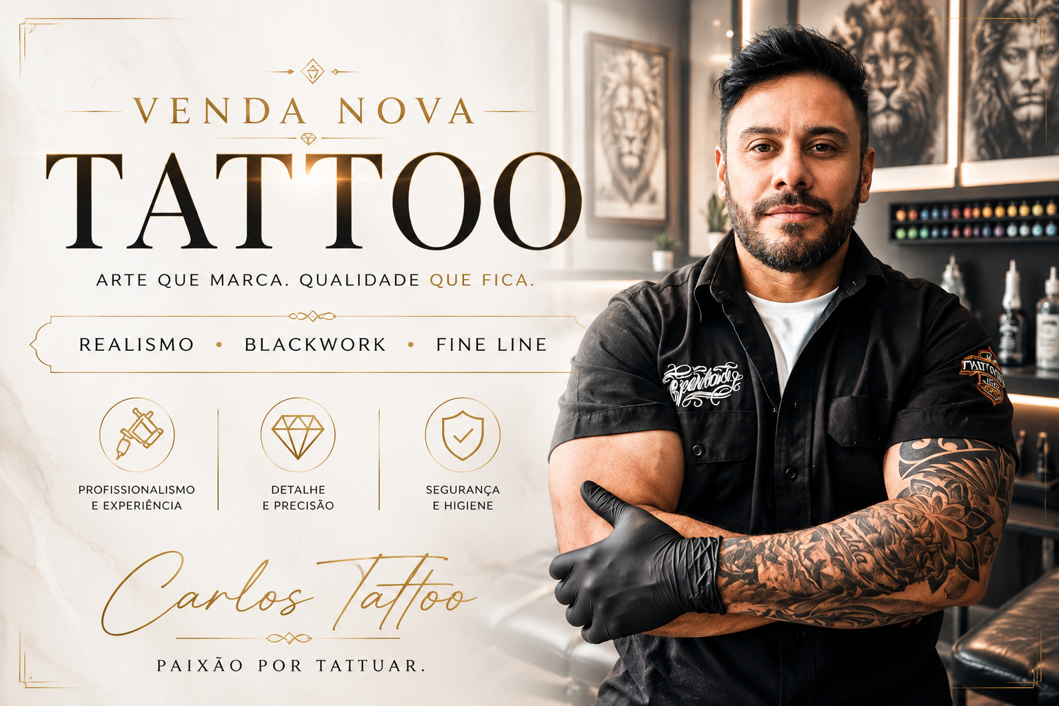 Tatuagem em Venda Nova BH — Carlos Tattoo BH, menos de 10 min pela Av. Vilarinho